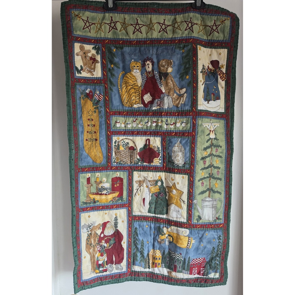 Christmas Holiday Wall Hanging Quilt Multicolor Retro 35x21 Festive Decor